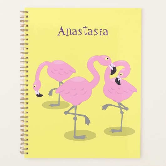 Niedliche Rosa-Flamingo-Trio-Cartoon-Abbildung Planer (Vorderseite)