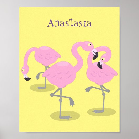 Niedliche Rosa-Flamingo-Trio-Cartoon-Abbildung Poster (Vorne)