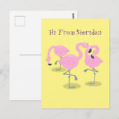 Niedliche Rosa-Flamingo-Trio-Cartoon-Abbildung Postkarte (Vorne/Hinten)