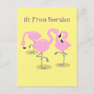 Niedliche Rosa-Flamingo-Trio-Cartoon-Abbildung Postkarte