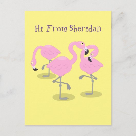 Niedliche Rosa-Flamingo-Trio-Cartoon-Abbildung Postkarte (Vorderseite)