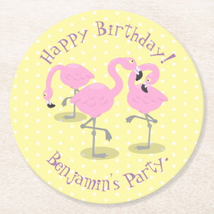 Niedliche Rosa-Flamingo-Trio-Cartoon-Abbildung Runder Pappuntersetzer