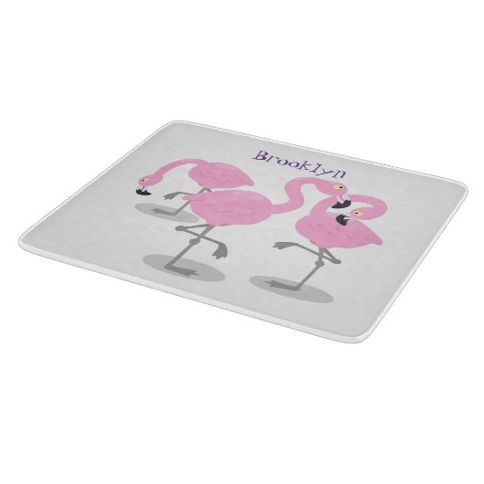 Niedliche Rosa-Flamingo-Trio-Cartoon-Abbildung Schneidebrett (Ecke)