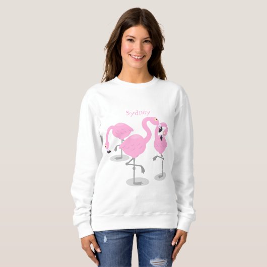 Niedliche Rosa-Flamingo-Trio-Cartoon-Abbildung Sweatshirt (Vorne ganz)