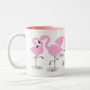 Niedliche Rosa-Flamingo-Trio-Cartoon-Abbildung Zweifarbige Tasse