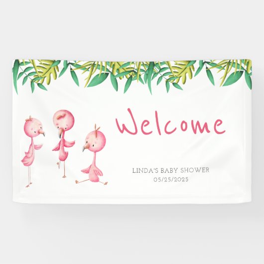 Niedliche Rosa Flamingo Triplets Baby Dusche Empfa Banner (Horizontal)