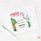 Niedliche Rosa Flamingo Tropical Theme Kinderdusch Quadratischer Aufkleber (Umschlag)