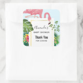 Niedliche Rosa Flamingo Tropical Theme Kinderdusch Quadratischer Aufkleber (Tasche)