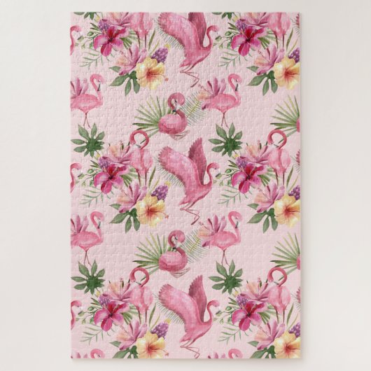 Niedliche rosa Flamingo und Blume Puzzle (Vertikal)
