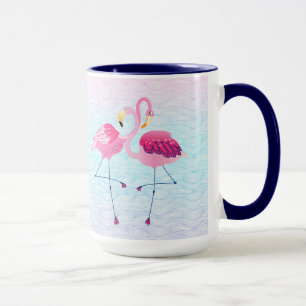 Niedliche rosa Flamingos auf stilisierten Strandwe Tasse