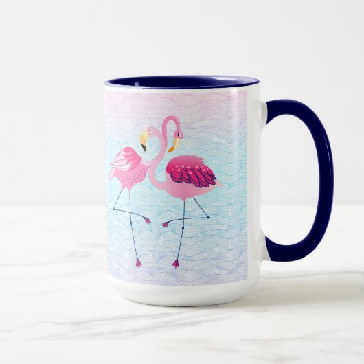 Niedliche rosa Flamingos auf stilisierten Strandwe Tasse (Rechts)