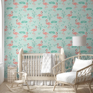 Niedliche rosa Flamingos im Pond-Muster Tapete