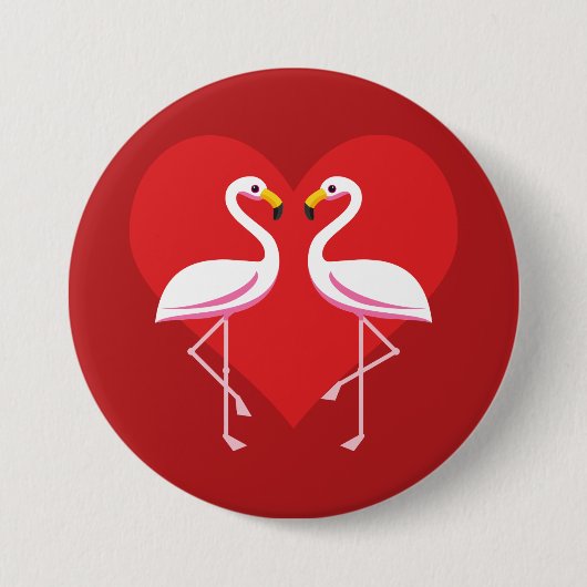 Niedliche Rosa Flamingos mit rotem Herzen Button (Vorderseite)