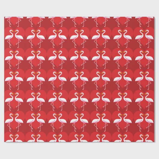 Niedliche Rosa Flamingos mit rotem Herzen Geschenkpapier (Flach)
