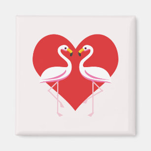 Niedliche Rosa Flamingos mit rotem Herzen Magnet