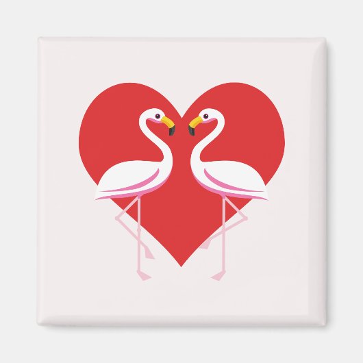 Niedliche Rosa Flamingos mit rotem Herzen Magnet (Vorne)