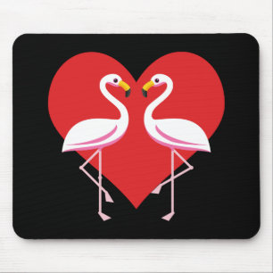 Niedliche Rosa Flamingos mit rotem Herzen Mousepad