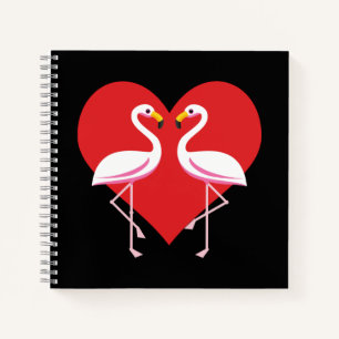 Niedliche Rosa Flamingos mit rotem Herzen Notizblock