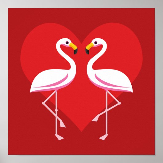 Niedliche Rosa Flamingos mit rotem Herzen Poster (Vorne)
