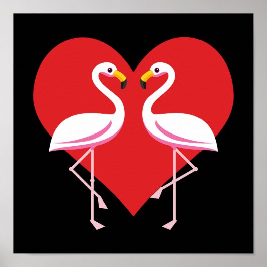 Niedliche Rosa Flamingos mit rotem Herzen Poster (Vorne)