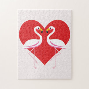 Niedliche Rosa Flamingos mit rotem Herzen Puzzle