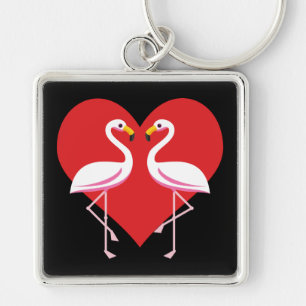 Niedliche Rosa Flamingos mit rotem Herzen Schlüsselanhänger