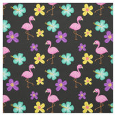 Niedliche rosa Flamingos und Blume Schwarz Stoff (Muster)