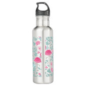 Niedliche rosa Flamingos und tropische Blume Trinkflasche (Rückseite)