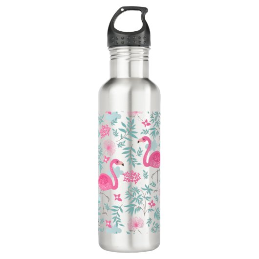 Niedliche rosa Flamingos und tropische Blume Trinkflasche (Vorderseite)