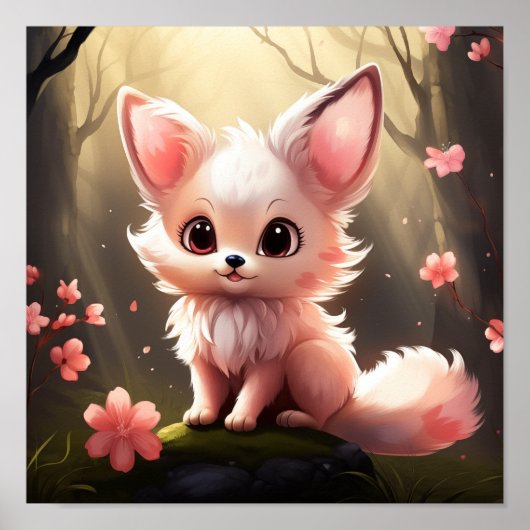 Niedliche rosa Foxy Fantasy-Kreatur Poster (Vorne)