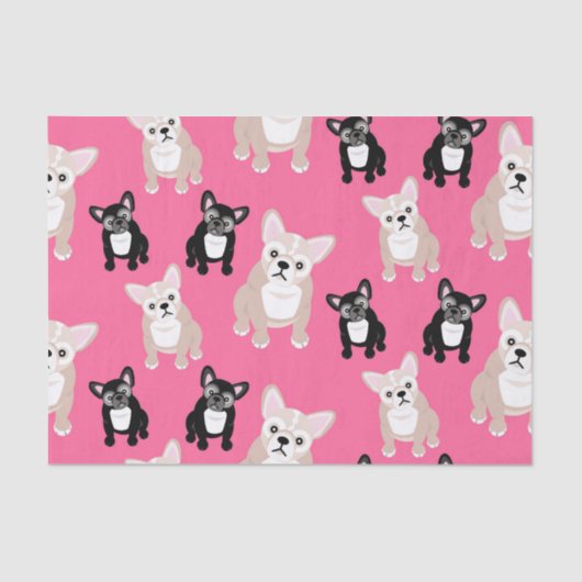Niedliche rosa Frenchies-französische Bulldoggen Seidenpapier (Vorderseite)