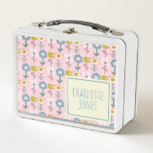 Niedliche Rosa Garten Blume Personalisiert Name Metall Brotdose (Vorderseite)