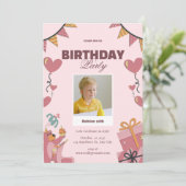Niedliche Rosa Geburtstagsparty Einladung (Stehend Vorderseite)