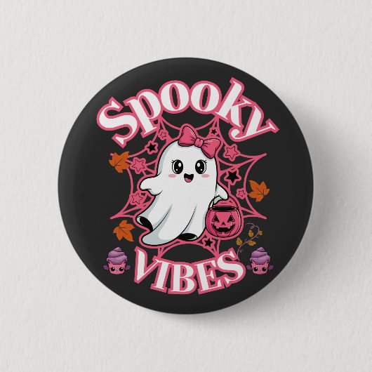 Niedliche Rosa Geist Spooky Vibes Art Button (Vorderseite)