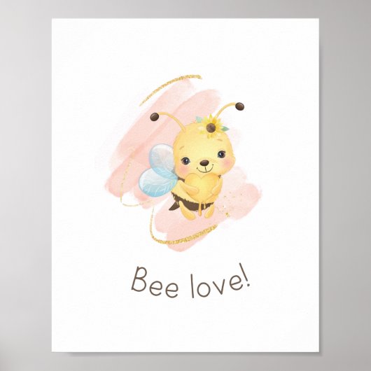 Niedliche Rosa/Gelbe Biene Liebe! Kinderzimmer Pos Poster (Vorne)