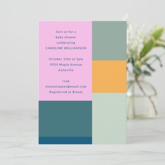 Niedliche rosa geometrische, einzigartige Babydusc Einladung (Stehend Vorderseite)