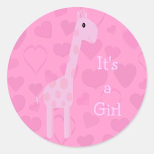 Niedliche Rosa Giraffe & Hört Ein Mädchen Neues Ba Runder Aufkleber