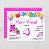 Niedliche Rosa Girls Einladung zum Geburtstag (Vorne/Hinten)