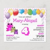 Niedliche Rosa Girls Einladung zum Geburtstag (Vorderseite)