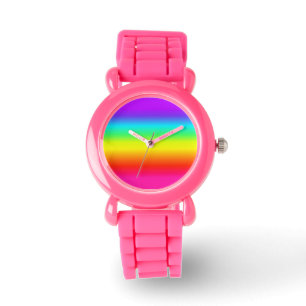 Niedliche rosa Glitterregenbogenuhr Armbanduhr