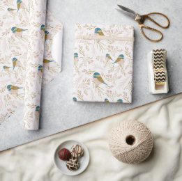 Niedliche Rosa Gold Chickadee Herz-Blumendruck Geschenkpapier