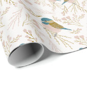 Niedliche Rosa Gold Chickadee Herz-Blumendruck Geschenkpapier (Rolleneckpunkt)