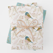 Niedliche Rosa Gold Chickadee Herz-Blumendruck Geschenkpapier Set (Beispiel)
