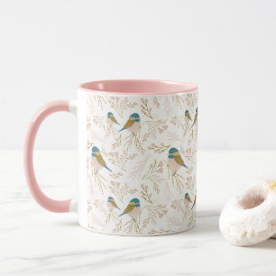 Niedliche rosa Goldene Chickadee-Herzen Blumendruc Tasse