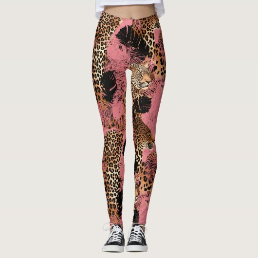 Niedliche Rosa/Goldleopard-Printwerbung Leggings (Vorderseite)
