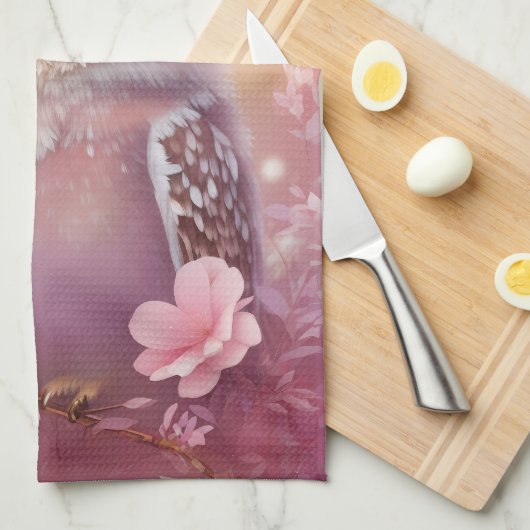 Niedliche, rosa, grasende Eule Geschirrtuch (Viertel Falte)