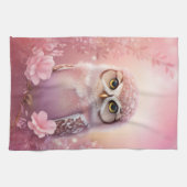 Niedliche, rosa, grasende Eule Geschirrtuch (Horizontal)