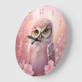 Niedliche, rosa, grasende Eule Große Wanduhr (Winkel)