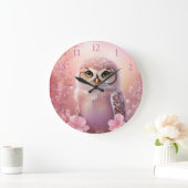 Niedliche, rosa, grasende Eule Große Wanduhr (Zuhause)