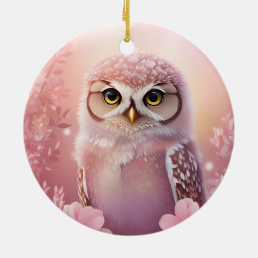 Niedliche, rosa, grasende Eule Keramik Ornament (Hinten)